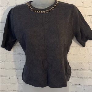 Zara Knit Gray Top with Gold Chain Detail
